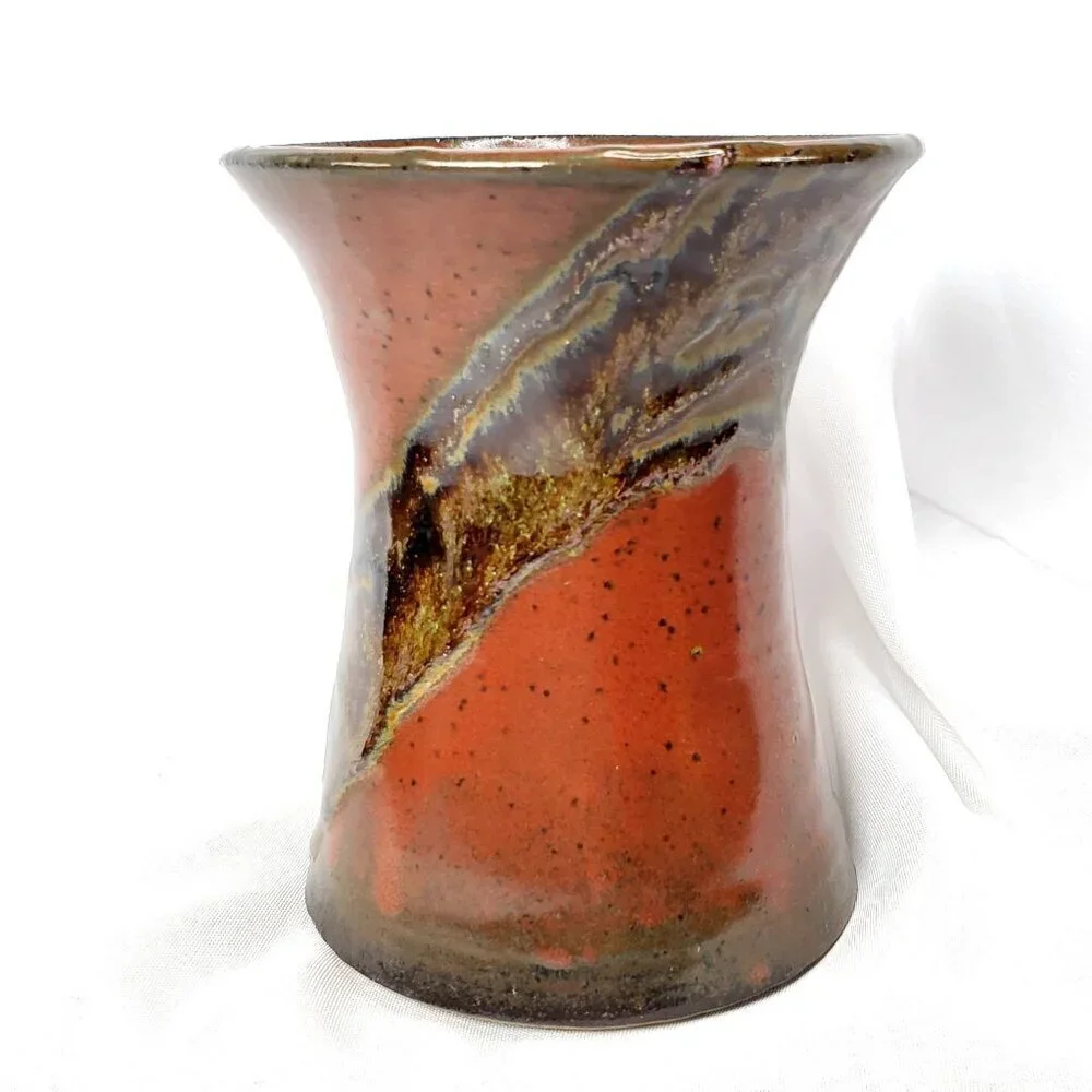 Artisan Studio Art Pottery Vase With Earthy Tones & Drip Glaze Detailing